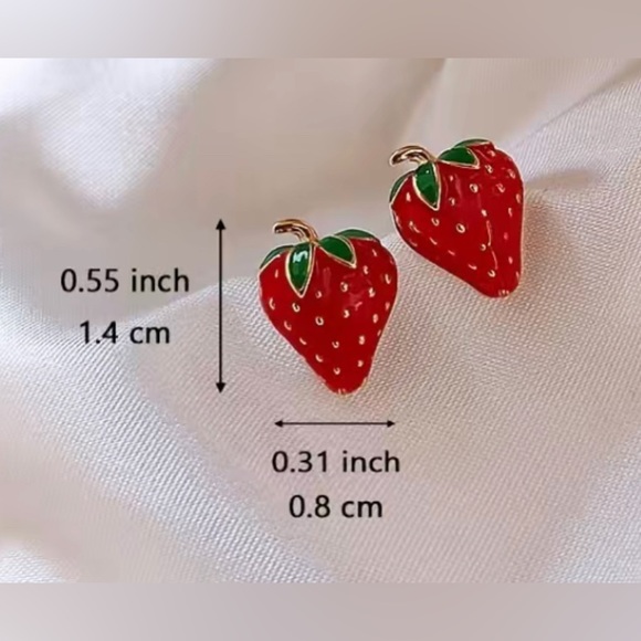 Strawberry Stud Earrings 18K Gold Plated Jewelry - Picture 2 of 4